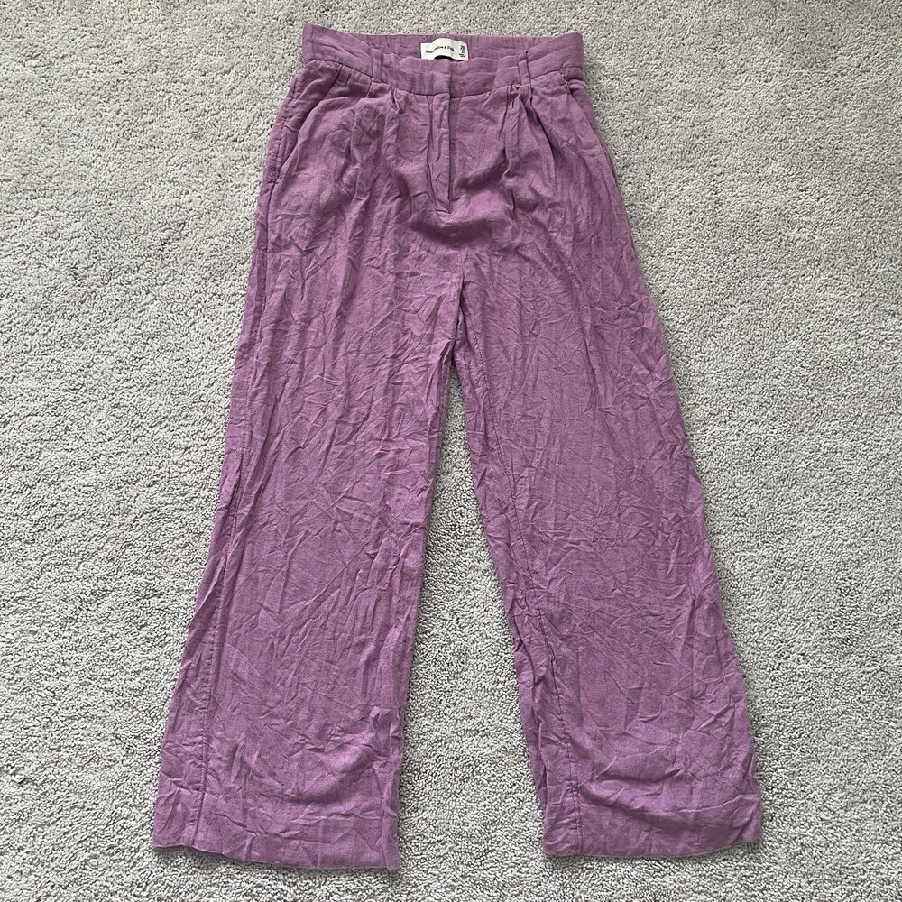 Abercrombie & Fitch Pink Pleated Wide Leg Trousers High Rise Pants Sz 26/2s
